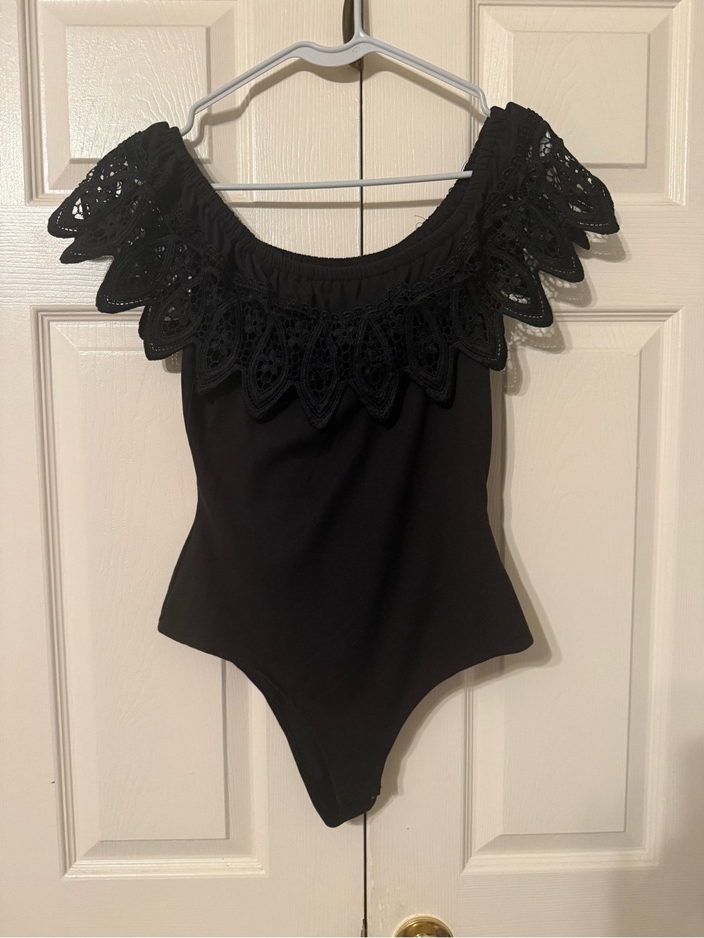 iris Black Off-Shoulder Lace-Trim Bodysuit